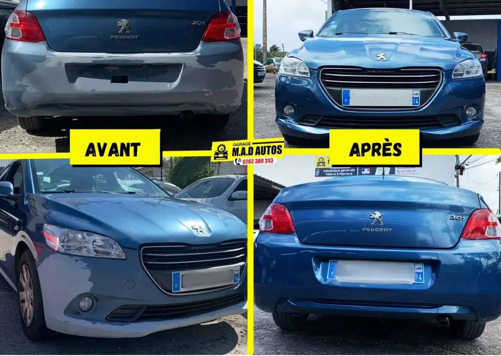 Peugeot 508 avant et après réparation de la carrosserie arrière et avant
