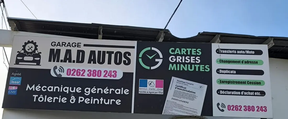 Enseigne du garage : cartes grises minutes, service habilité et agréé par l&rsquo;État